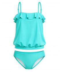 Bonprix Női fodros tankini, 2 részes bikini, türkiz, 42 /XL