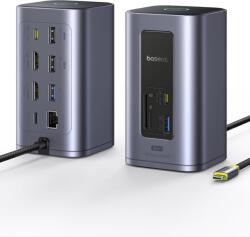 Baseus Nomos Air USB-C dokkolóállomás, 12 az 1-ben, 2x4K HDMI, 100W PD, Gigabit Ethernet