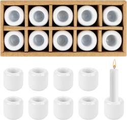 AKONE Fehér Kerámia Gyertyatartó Szett 10 db - Mini Méretű 1, 8 cm Átmérővel, Vékony Gyertyákhoz, Oltárdíszítéshez, Lakberendezéshez