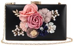 Jywmsc Virágos Estélyi Clutch Fekete Gyöngy Esküvői Táska