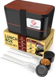 Umami Premium bento box 4 evőeszközzel és 2 szószos tégely - fekete, 1500 ml