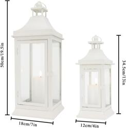 JHY DESIGN vintage függő gyertyás lámpás torony fém, 50 cm és 33 cm, 2 db - fehér