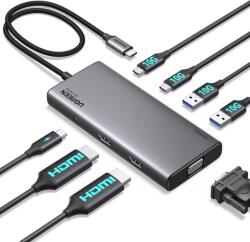 UGREEN Revodok Pro 308 USB-C dokkoló 3 kijelzőhöz, 2x HDMI, VGA, 100W PD
