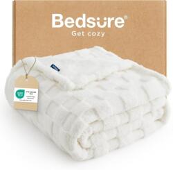 BEDSURE plüss polár takaró kockás mintával - fehér - 130x170 cm