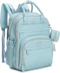 BabbleRoo Bőr Pelenkázó Hátizsák Világoskék - Vízálló Utazási Táska Pelenkázóanyaggal - 26L, Vegan Leather Powder Blue