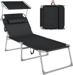 SONGMICS GCB22BK napozóágy, összecsukható, napellenzővel, 150 kg - fekete - 71x200 cm (GCB22BK)