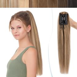 SEGO Remy emberi hajú lófarok hajhosszabbítás csipesszel, egyenes - csokoládébarna/szőke balayage - 50 cm, 120 g