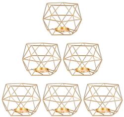  6 darabos arany geometrikus teafénytartó szett, ötszögletű dekoratív gyertyatartó