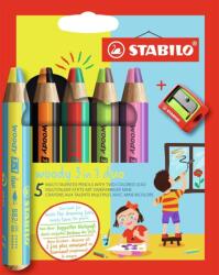 STABILO woody 3 in 1 Duo kétszínű ceruza/vízfesték/viaszkréta - 5 db élezővel