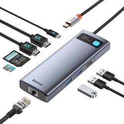 Baseus 9 az 1-ben USB-C dokkolóállomás 4K@120Hz, 2×HDMI, 1000Mbps, 100W PD - ezüstszürke