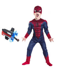 DEPOX Set costum Spiderman cu muschi si lansator cu ventuze, DEPOX®, marimea M (2262) Costum bal mascat copii