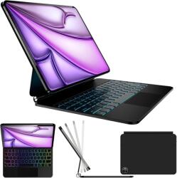 Nuflaz X9 Billentyűzetes Tok iPad Air 13" (2024/2025) & iPad Pro 12.9" (3-6. Gen) - QWERTZ Német Billentyűzet Érintőpaddal, 7 Színű Háttérvi - Black Grey (X9)