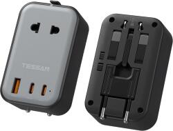 TESSAN univerzális utazóadapter PD 20W, 2× USB-C + 1× USB-A, vékony kivitel