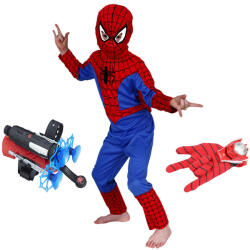 DEPOX Set costum Spiderman lansator cu ventuze si manusa cu discuri, 120-130 cm, 7-9 ani (2290) Costum bal mascat copii