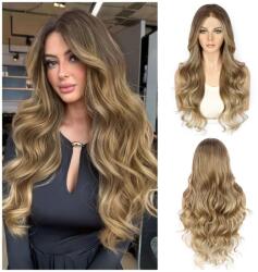 Sapphirewigs Ombre Parókák - Világosbarna Hullámos Műhaj, 66 cm, Balayage Hatású Csipke Első Paróka, 150% Sűrűség, Természetes Megjelenés