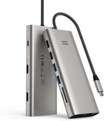 Minthouz 12 az 1-ben USB-C Dokkoló, Tripla Monitor Támogatás 4K@144Hz, 100W PD, DP+2×HDMI, 4×USB, LAN, SD/TF Kártyaolvasó, Dell/HP/Lenovo La