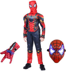 DEPOX Set costum Iron Spiderman, New Era, rosu, manusa cu ventuze si masca LED, 5-7 ani, 110-120 cm (2292) Costum bal mascat copii
