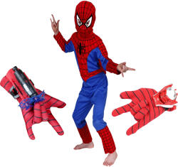 DEPOX Set costum Spiderman, manusa cu ventuze si manusa cu discuri, 100-110 cm, 3-5 ani (2276) Costum bal mascat copii