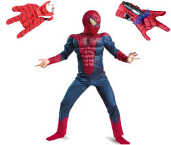 DEPOX Set costum Spiderman cu muschi si 2 lansatoare, rosu, 110-120 cm, 5-7 ani (2283) Costum bal mascat copii