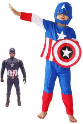 DEPOX Costum Captain America pentru copii, First Avenger, poliester, albastru, figurina inclusa, 3-5 ani, 100-110 cm (2246) Costum bal mascat copii
