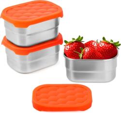 Winter Shore 230 ml Rozsdamentes Acél Uzsonnás Doboz Szilikon Fedéllel (3 db) - Hűtőbe, Sütőbe, Fagyasztóba Tehető - Szivárgásmentes Ételtár
