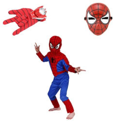 DEPOX Set costum Spiderman DEPOX®, marime L, 7-9 ani, masca si manusa cu lansator, rosu (2243) Costum bal mascat copii