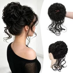 Sofeiyan Messy Bun kontybetét göndör szintetikus hajjal, rugalmas pánttal - természetes fekete