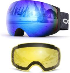Odoland Mágneses Síszemüveg Cserélhető Lencsével - Keret Nélküli, UV Védelemmel, Páramentes, Sisakkal Kompatibilis Snowboard Szemüveg Férfia