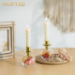 Nuptio üveg gyertyatartó szárított virágokkal, 2 db - arany