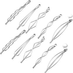 Meekoo Geometriai Fém Hajcsatok 10 db - Minimalista Ezüst Hajdíszek Nőknek 5 Különböző Stílusban, Elegáns Hajkiegészítők