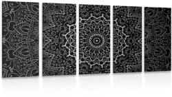 Dovido Tablou 5-piese Mandala vintage în stil indian în design alb-negru - 200x100
