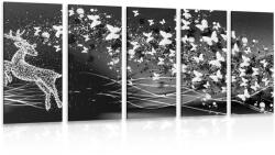 Dovido Tablou 5-piese cerb frumos cu fluturi în design alb-negru - 200x100