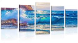 Dovido Tablou 5-piese valuri de mare pe coastă - 200x100