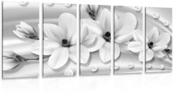 Dovido Tablou 5-piese magnolie de lux cu perle în design alb-negru - 150x75