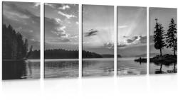 Dovido Tablou 5-piese reflexie lacului de munte în design alb-negru - 100x50
