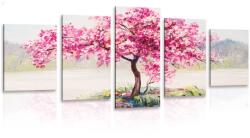 Dovido Tablou 5-piese cireș oriental în design roz - 150x75