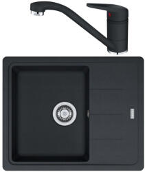 Franke Basis BFG 611-62 Set chiuveta bucatarie granit 62x50 cm si baterie monocomanda Novara Plus, negru (114.0660.907) Chiuveta
