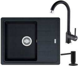 Franke Basis BFG 611-62 Set chiuveta bucatarie granit 62x50 cm cu baterie monocomanda Pola si dispenser sapun, negru (114.0660.700) Chiuveta