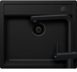 SCHOCK Mono N-100 Set chiuveta bucatarie granit Cristadur 57x51 cm si baterie Epos Puro, negru (puro) (SETMN100EEXPURO) Chiuveta