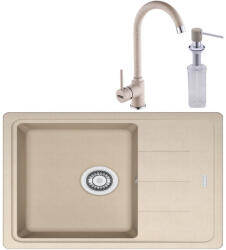 Franke Basis BFG 611-62 Set chiuveta bucatarie granit 62x50 cm cu baterie monocomanda Pola si dispenser sapun lichid, bej (avena) (114.0633.767) Chiuveta