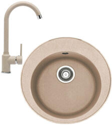 Franke Rotondo ROG 610 Set chiuveta bucatarie granit Ø51 cm cu baterie monocomanda Pola, bej (avena) (114.0633.743) Chiuveta