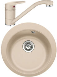 Franke Single 1 Chiuveta bucatarie tectonite Ø50 cm cu baterie monocomanda Novara Plus, bej (avena) (114.0491.746) Chiuveta