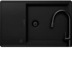SCHOCK Tia D-100LS Set chiuveta bucatarie granit Cristadur 78x50 cm si baterie Talia Black, negru (puro) (SETTD100LSPUTENEG) Chiuveta