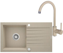 Deante Zorba Set chiuveta bucatarie granit 76x44 cm cu baterie monocomanda Nemezja, bej (sand) (ZQZV7113) Chiuveta