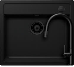 SCHOCK Mono N-100 Set chiuveta bucatarie granit Cristadur 57x51 cm si baterie Talia Black, negru (puro) (SETMN100PUTENEG) Chiuveta