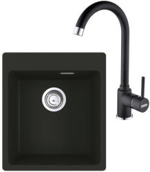 Franke Maris MRG 610-39 Set chiuveta bucatarie granit 44x50 cm cu baterie monocomanda Pola, negru (114.0662.655) Chiuveta