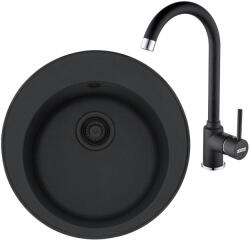 Franke Rotondo ROG 610 VN Set chiuveta bucatarie granit Ø51 cm cu baterie monocomanda Pola, negru (114.0661.621) Chiuveta