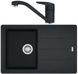 Franke Basis BFG 611-78 Set chiuveta bucatarie granit 78x50 cm cu baterie monocomanda Novara Plus, negru (114.0660.642) Chiuveta