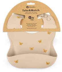 Petite&mars TAKE&MATCH szilikon előke zsebbel - Sand Butterflies - 6 hó+ (59114582)