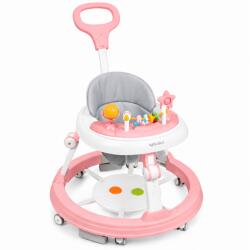 Kidizi Premergator 3 in 1 Kidizi Pippa Step Up roz pentru bebelusi, cu panou pentru picioare cu lumini si sunete, tavita muzicala si maner detasabil (5949551919551)